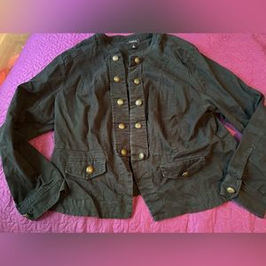 Torrid size 2 Jean jacket, black with military / steam punk style button details